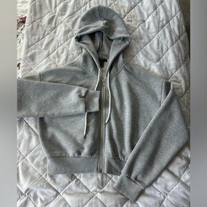 Grey crop top zipper front hoodie
